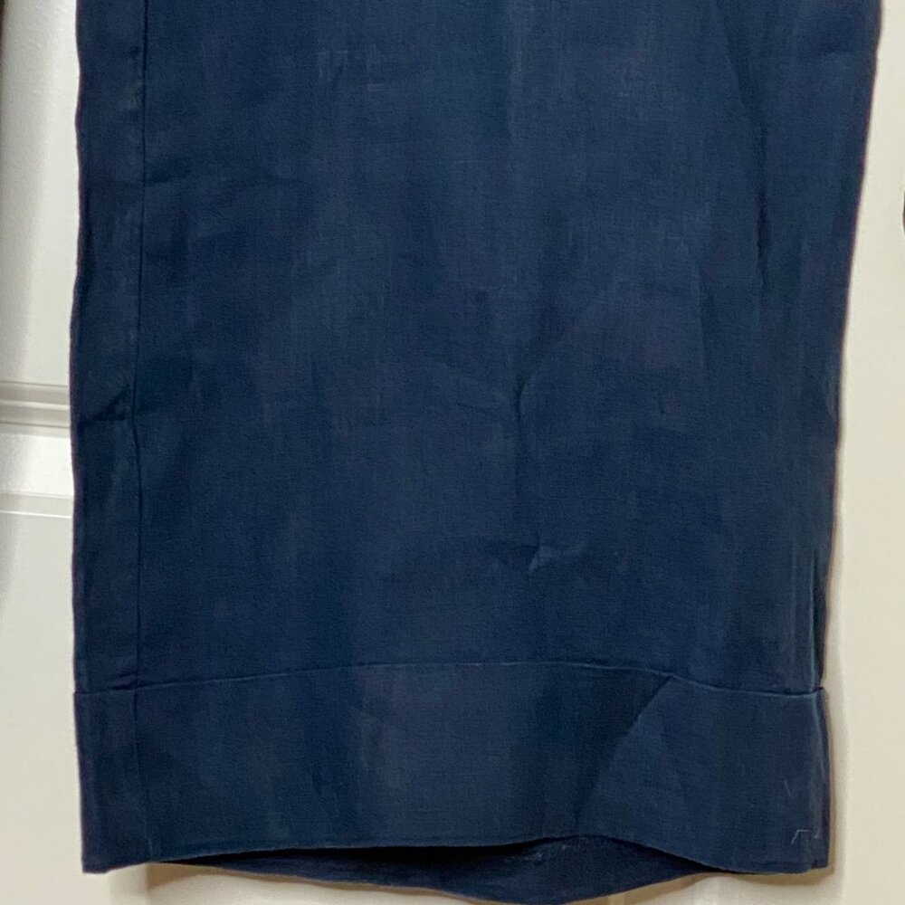 MNG by Mango Navy Linen Wide Leg Pants Women’s Size 12 High Rise Trousers - Picture 4 of 8